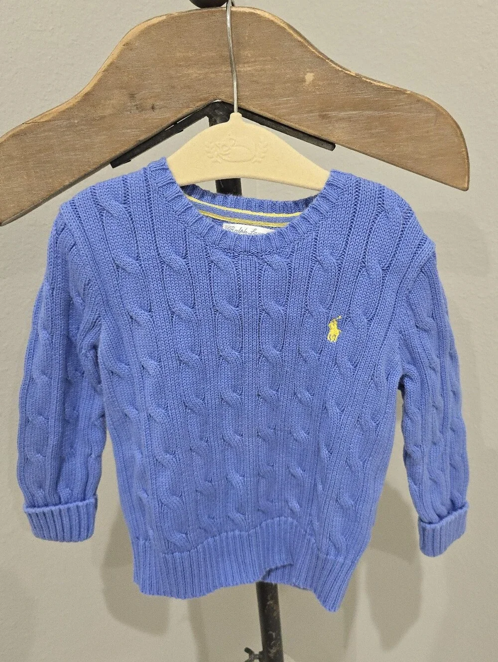 Ralph Lauren Blue Periwinkle Cable Knit Crewneck Sweater Baby Boy 24 Months